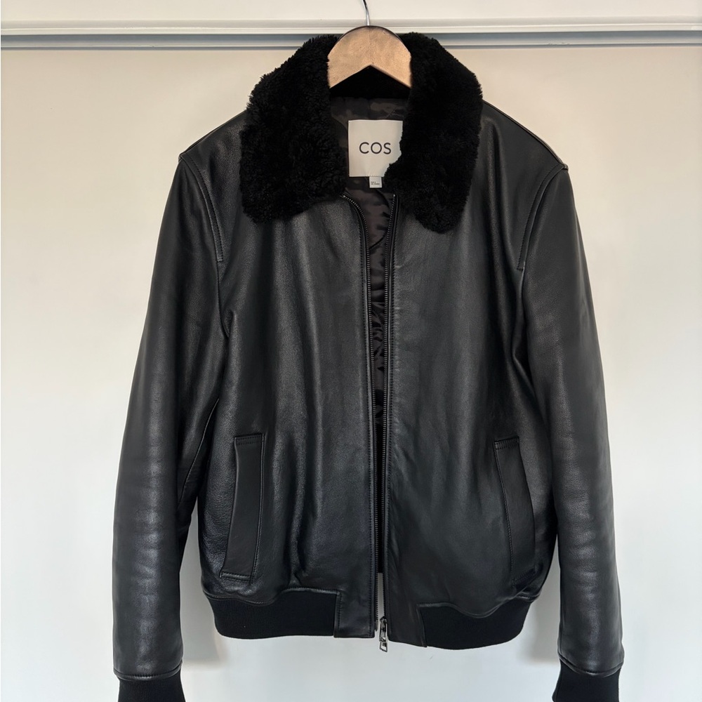 COS Black Leather Jacket for Men shearling